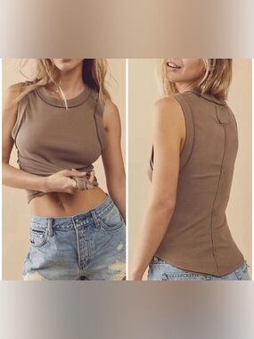 NWOT Free People We The Free Kate Tank - Taupe tan - Large